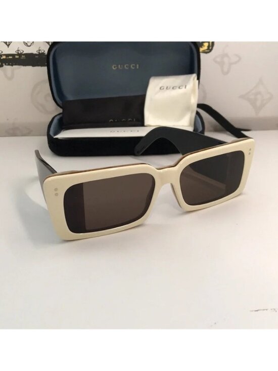 Gucci GG0543S 002 Ivory Black Oversized Rectangular Sunglasses Brown Lens main image 8